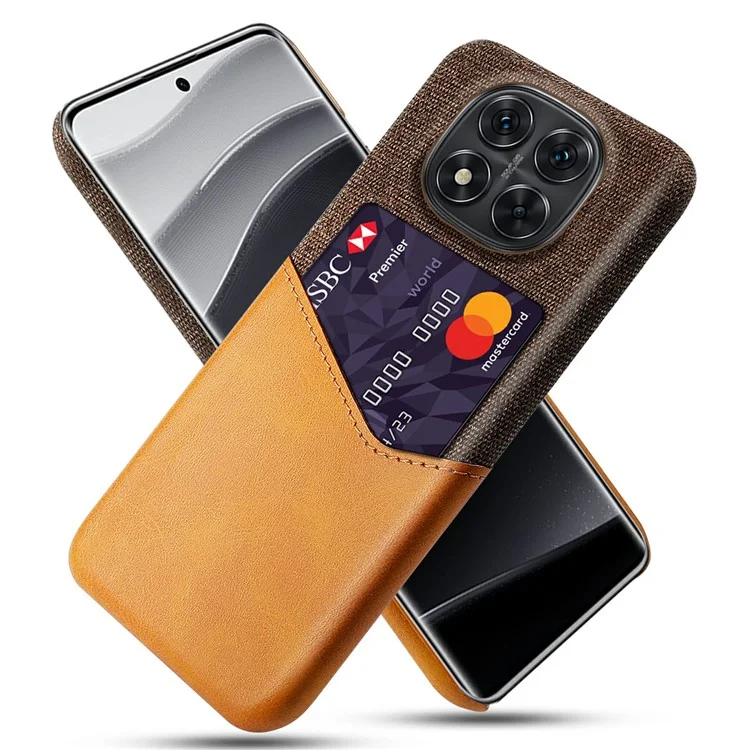 Custodia in pelle PU e tessuto per Xiaomi Redmi Note 14 Pro 5G, con cover rigida in PC e porta carte - Arancione