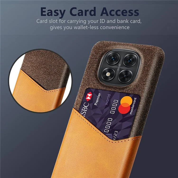 Custodia in pelle PU e tessuto per Xiaomi Redmi Note 14 Pro 5G, con cover rigida in PC e porta carte - Arancione
