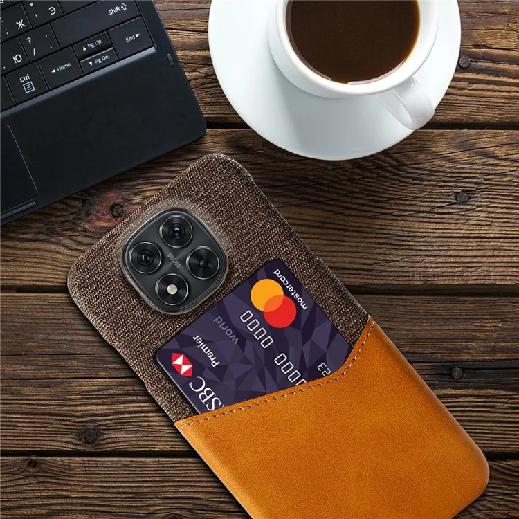 Custodia in pelle PU e tessuto per Xiaomi Redmi Note 14 Pro 5G, con cover rigida in PC e porta carte - Arancione