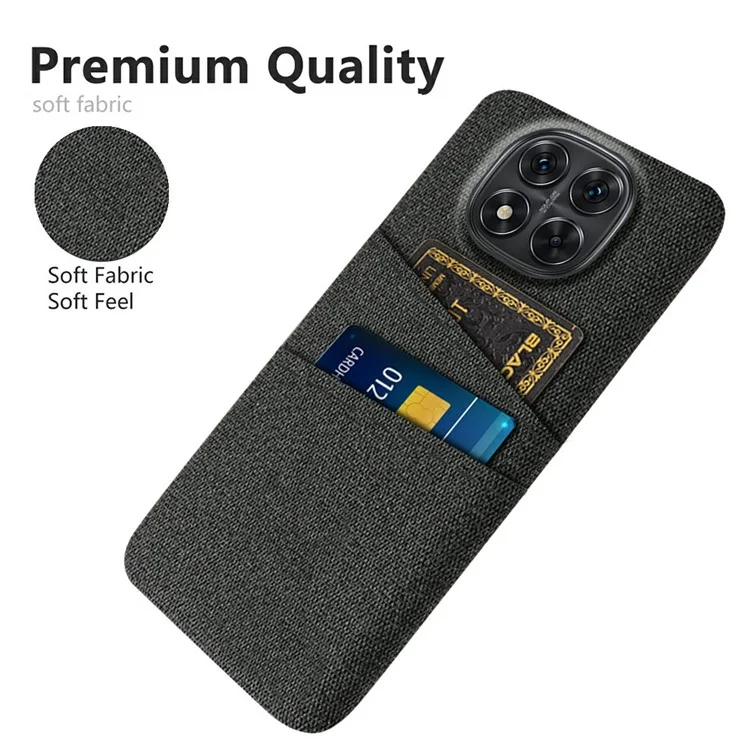 For Xiaomi Redmi Note 14 Pro 5G / Poco X7 5G Case Cloth + Hard PC Phone Cover with Dual Card Slots - Black