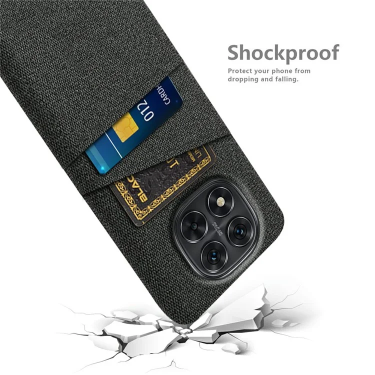 For Xiaomi Redmi Note 14 Pro 5G / Poco X7 5G Case Cloth + Hard PC Phone Cover with Dual Card Slots - Black
