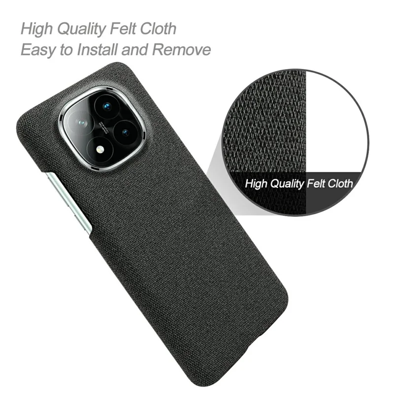 For Xiaomi Redmi Note 14 Pro+ 5G Phone Case Cloth Texture Anti-Scratch Protective PC Back Cover - Black