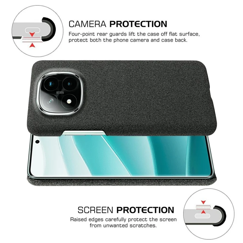 For Xiaomi Redmi Note 14 Pro+ 5G Phone Case Cloth Texture Anti-Scratch Protective PC Back Cover - Black