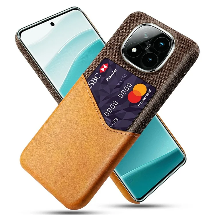 For Xiaomi Redmi Note 14 Pro+ 5G Case PU Leather Cloth Texture Hard PC Phone Cover with Card Holder - Orange