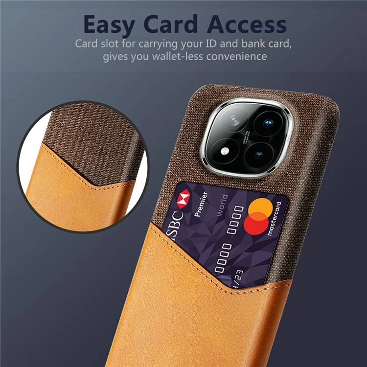 For Xiaomi Redmi Note 14 Pro+ 5G Case PU Leather Cloth Texture Hard PC Phone Cover with Card Holder - Orange