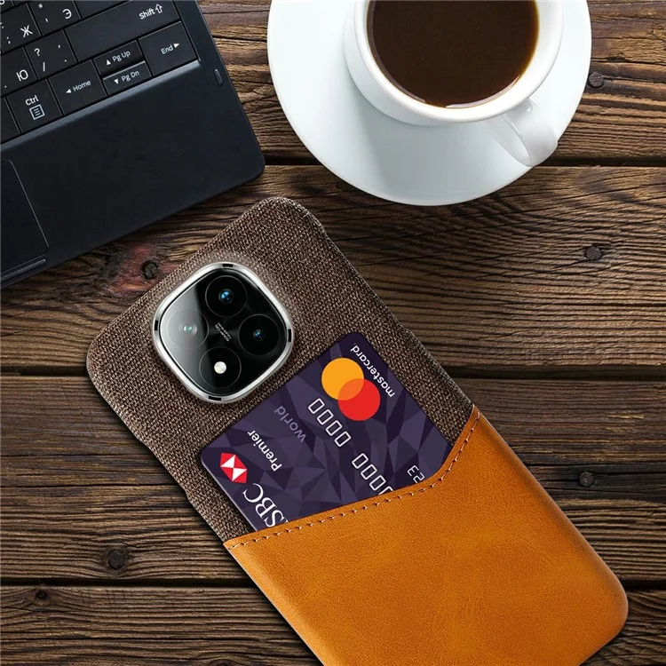 For Xiaomi Redmi Note 14 Pro+ 5G Case PU Leather Cloth Texture Hard PC Phone Cover with Card Holder - Orange