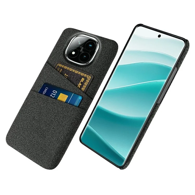 For Xiaomi Redmi Note 14 Pro+ 5G Case Cloth + Hard PC Phone Cover with Dual Card Slots - Black