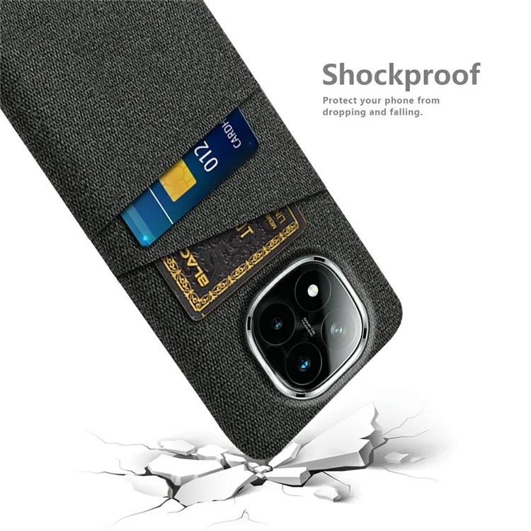 For Xiaomi Redmi Note 14 Pro+ 5G Case Cloth + Hard PC Phone Cover with Dual Card Slots - Black