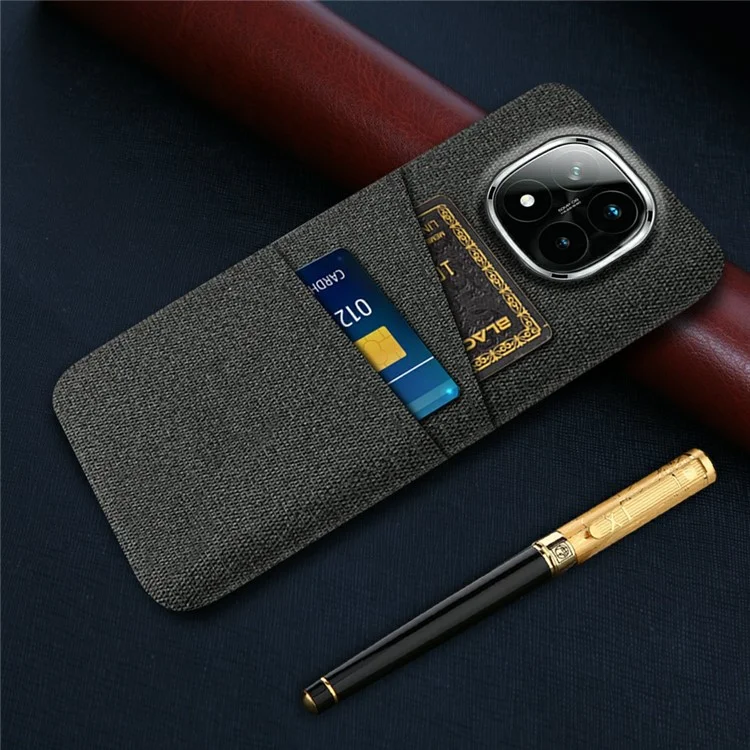 For Xiaomi Redmi Note 14 Pro+ 5G Case Cloth + Hard PC Phone Cover with Dual Card Slots - Black