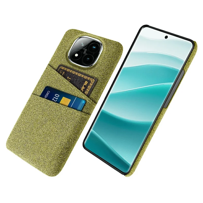 For Xiaomi Redmi Note 14 Pro+ 5G Case Cloth + Hard PC Phone Cover with Dual Card Slots - Yellow