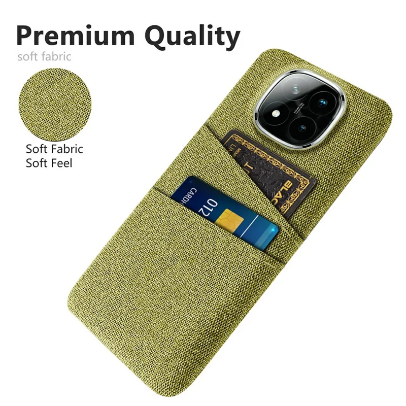 For Xiaomi Redmi Note 14 Pro+ 5G Case Cloth + Hard PC Phone Cover with Dual Card Slots - Yellow