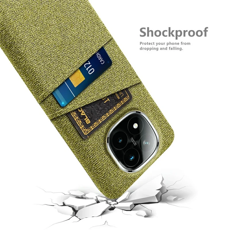 For Xiaomi Redmi Note 14 Pro+ 5G Case Cloth + Hard PC Phone Cover with Dual Card Slots - Yellow