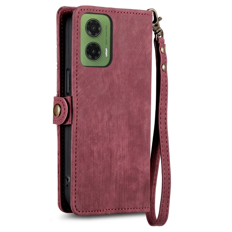 For Motorola Moto G35 5G Zipper Wallet Case Geometry Lines Leather Phone Cover with Strap - Red