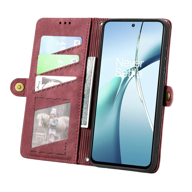 For Motorola Moto G35 5G Zipper Wallet Case Geometry Lines Leather Phone Cover with Strap - Red