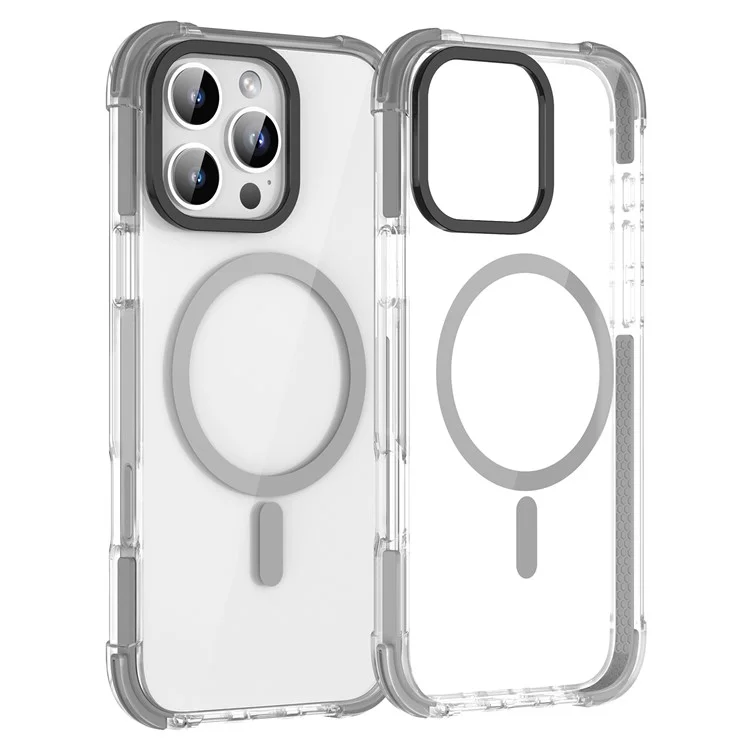 MUTURAL For iPhone 16 Pro Clear Case Compatible with MagSafe Four Corners Anti Drop TPU+PC Phone Back Cover - Grey