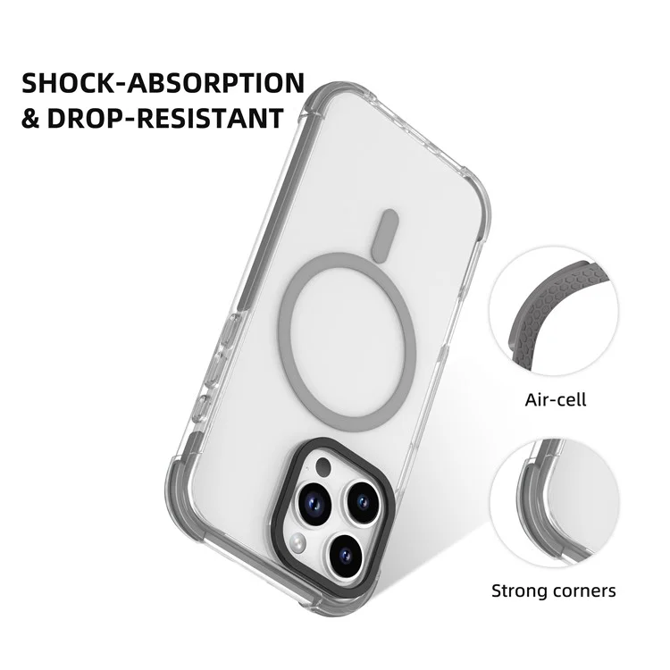 MUTURAL For iPhone 16 Pro Clear Case Compatible with MagSafe Four Corners Anti Drop TPU+PC Phone Back Cover - Grey