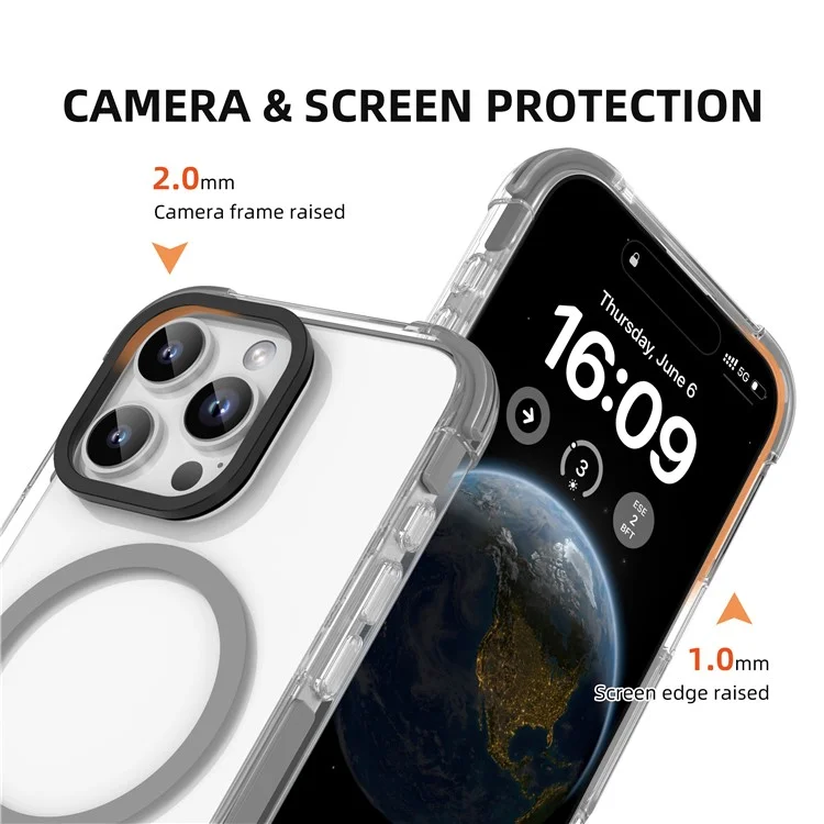 Funda transparente MUTURAL para iPhone 16 Pro Max compatible con MagSafe, con protección antichoque en las cuatro esquinas, de TPU+PC - Gris