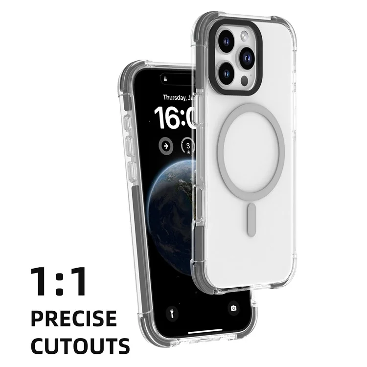 Funda transparente MUTURAL para iPhone 16 Pro Max compatible con MagSafe, con protección antichoque en las cuatro esquinas, de TPU+PC - Gris