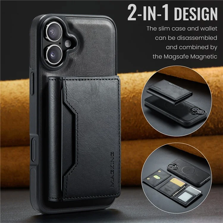 MAGKING K2-Serie für iPhone 16 Hülle kompatibel mit MagSafe PC+TPU+PU Handyhülle - Schwarz