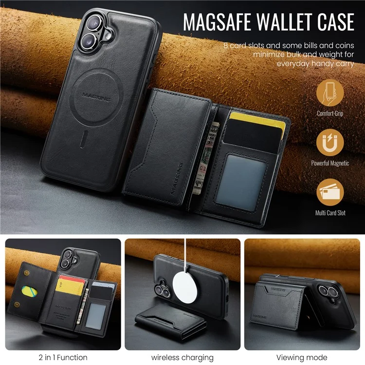 MAGKING K2-Serie für iPhone 16 Hülle kompatibel mit MagSafe PC+TPU+PU Handyhülle - Schwarz