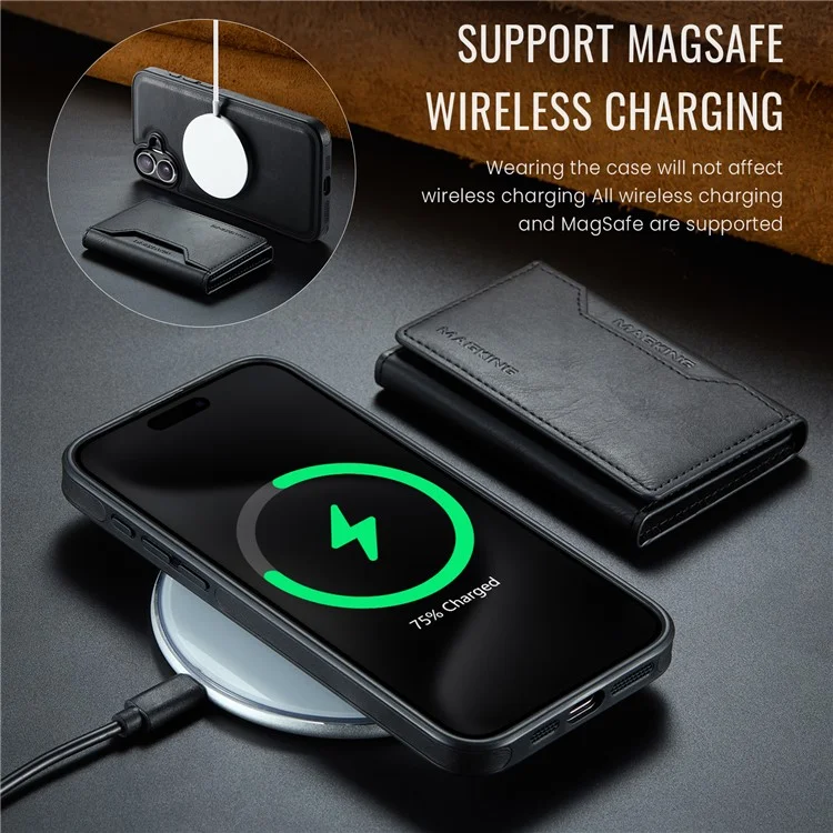 MAGKING K2-Serie für iPhone 16 Hülle kompatibel mit MagSafe PC+TPU+PU Handyhülle - Schwarz