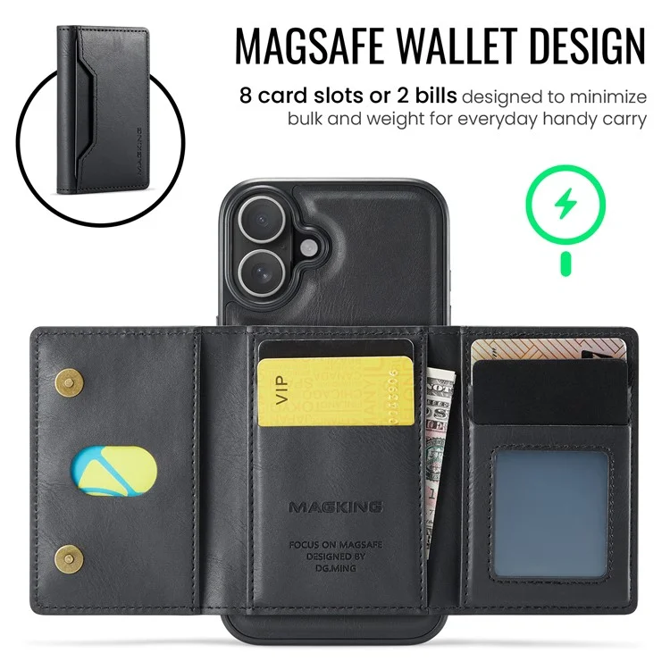 MAGKING K2-Serie für iPhone 16 Hülle kompatibel mit MagSafe PC+TPU+PU Handyhülle - Schwarz