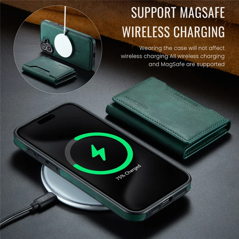 MAGKING K2 Series For iPhone 16 Plus Case Compatible with MagSafe PC+TPU+PU Phone Cover - Green