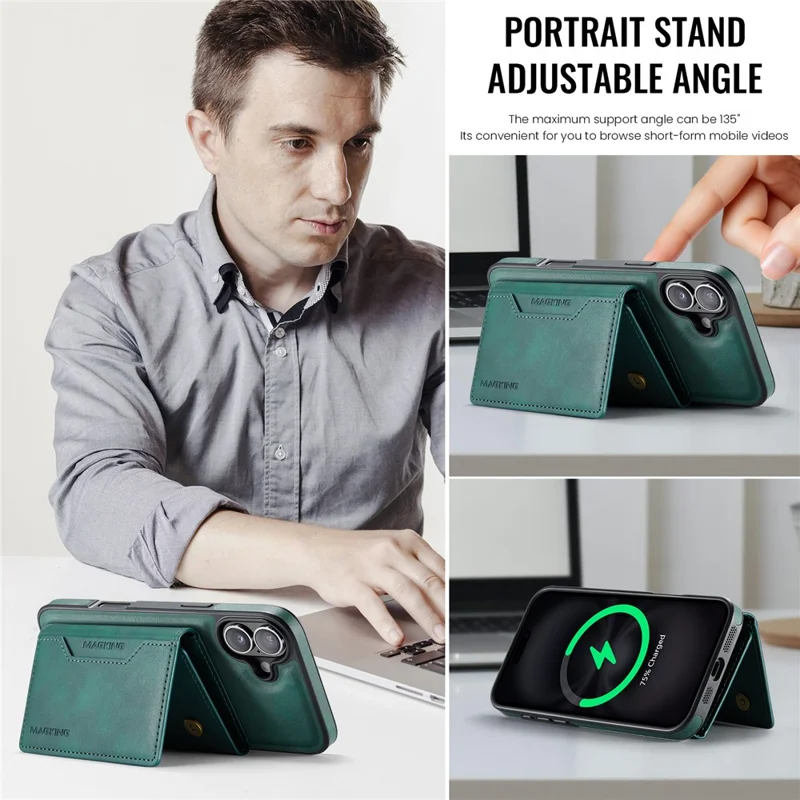 MAGKING K2 Series For iPhone 16 Plus Case Compatible with MagSafe PC+TPU+PU Phone Cover - Green