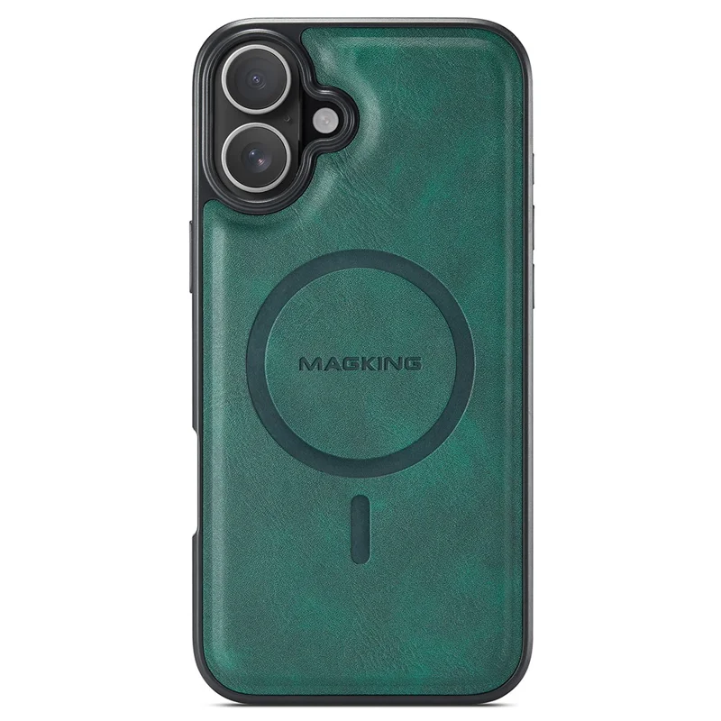 MAGKING K2 Series For iPhone 16 Plus Case Compatible with MagSafe PC+TPU+PU Phone Cover - Green