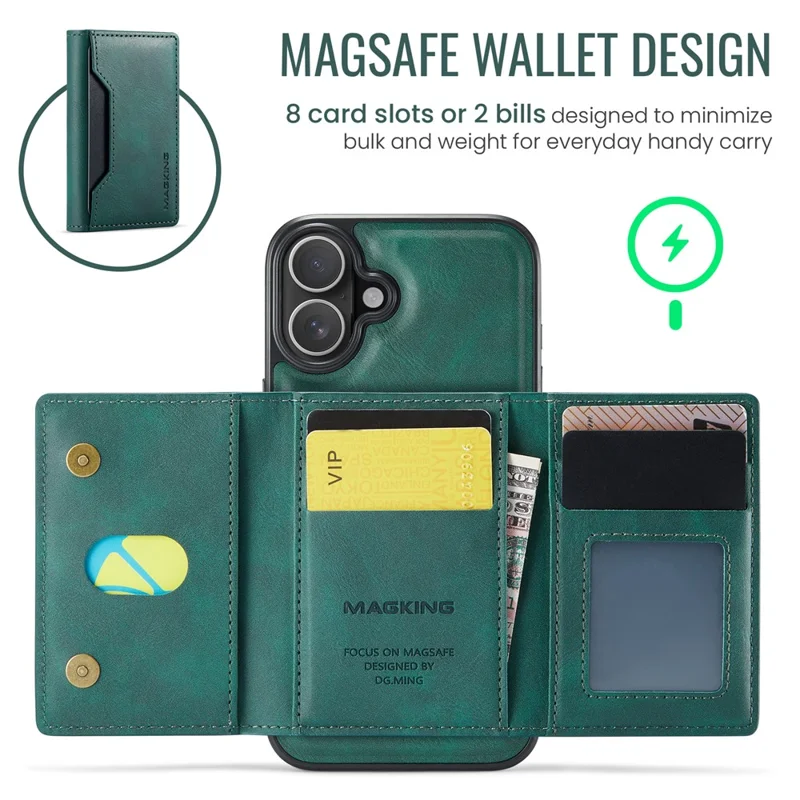 MAGKING K2 Series For iPhone 16 Plus Case Compatible with MagSafe PC+TPU+PU Phone Cover - Green