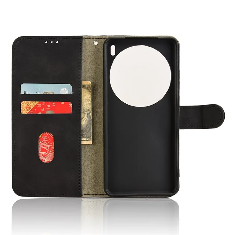 Capa de couro para vivo X200 Pro 5G com sensação de pele, anti-queda e carteira flip - Preto