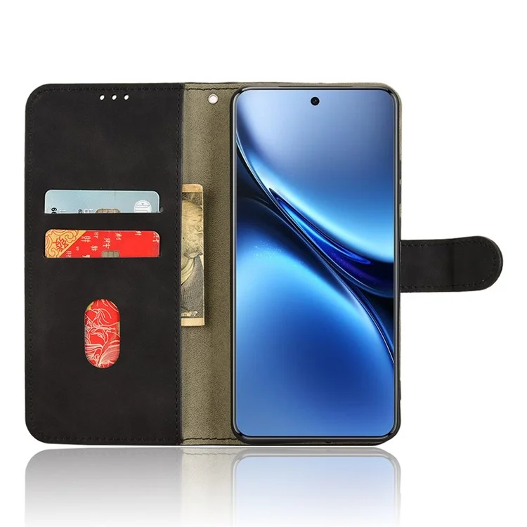 Capa de couro para vivo X200 Pro 5G com sensação de pele, anti-queda e carteira flip - Preto