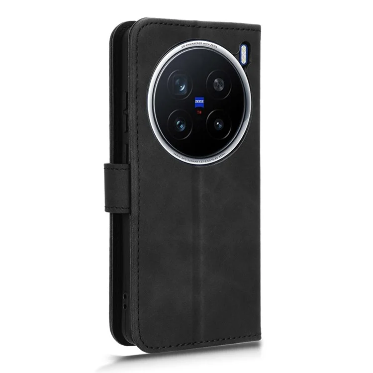 Capa de couro para vivo X200 Pro 5G com sensação de pele, anti-queda e carteira flip - Preto