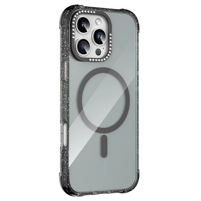 MUTURAL For iPhone 16 Pro Max Case Compatible with MagSafe Rhinestone PC+TPU Back Cover - Black