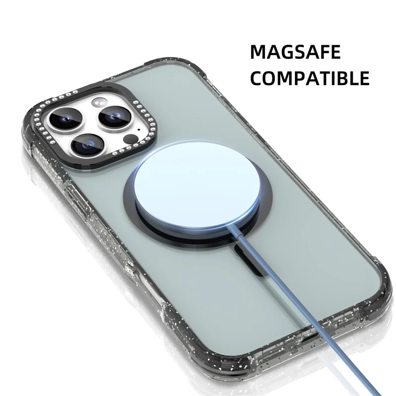 MUTURAL For iPhone 16 Pro Max Case Compatible with MagSafe Rhinestone PC+TPU Back Cover - Black