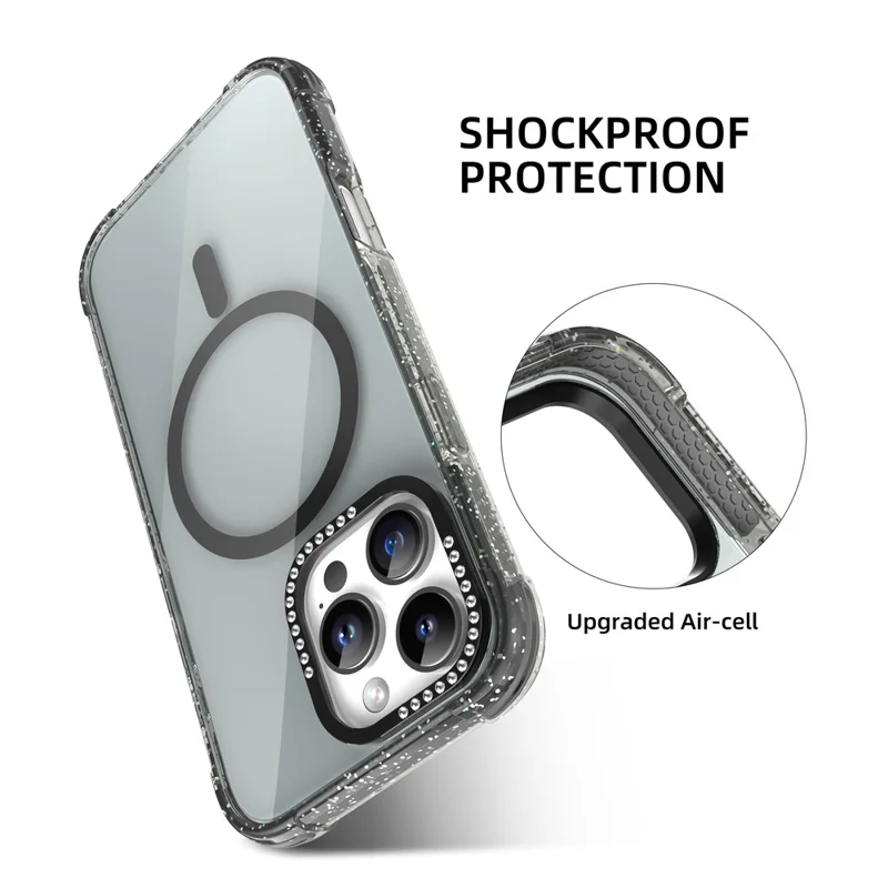 MUTURAL For iPhone 16 Pro Max Case Compatible with MagSafe Rhinestone PC+TPU Back Cover - Black
