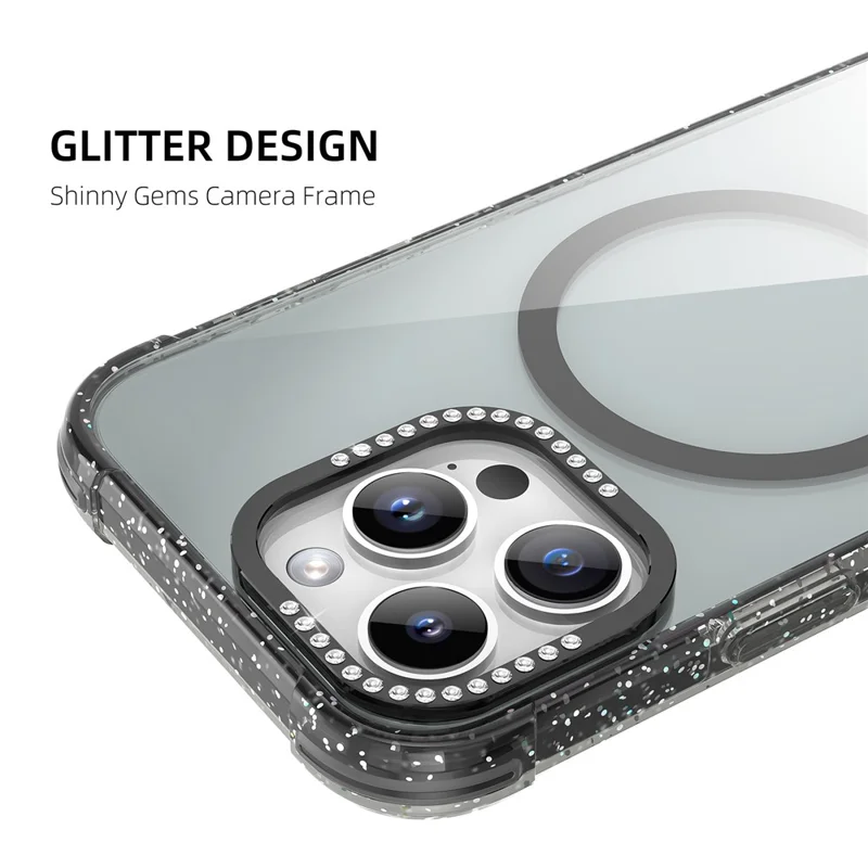 MUTURAL For iPhone 16 Pro Max Case Compatible with MagSafe Rhinestone PC+TPU Back Cover - Black