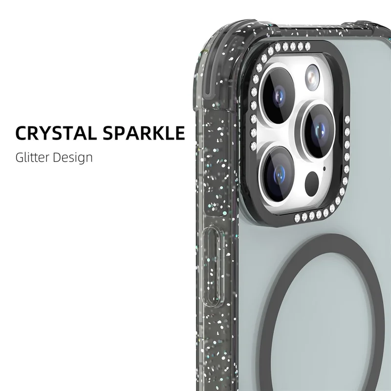 MUTURAL For iPhone 16 Pro Max Case Compatible with MagSafe Rhinestone PC+TPU Back Cover - Black