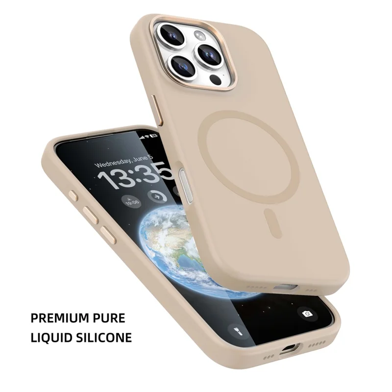 MUTURAL Étui magnétique pour iPhone 16 Pro Max compatible avec MagSafe, housse arrière en silicone liquide - Or désert