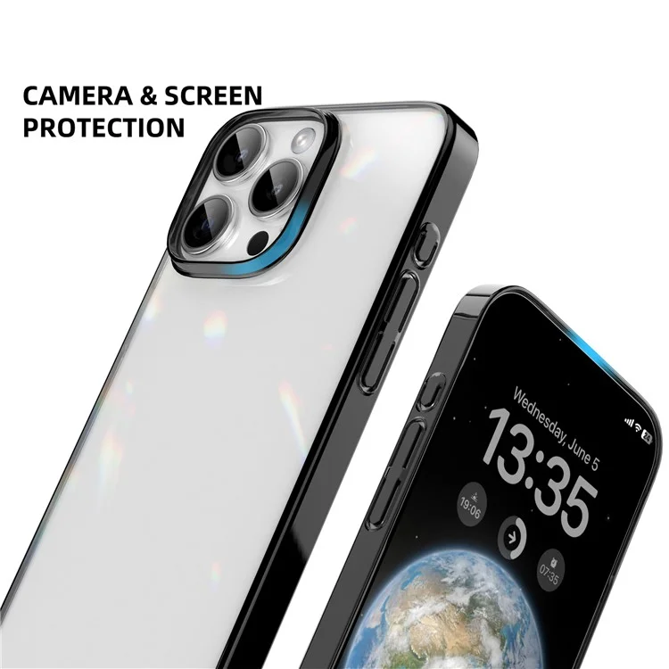 MUTURAL For iPhone 16 Pro Max Clear Phone Case PC+TPU Mobile Back Cover - Black