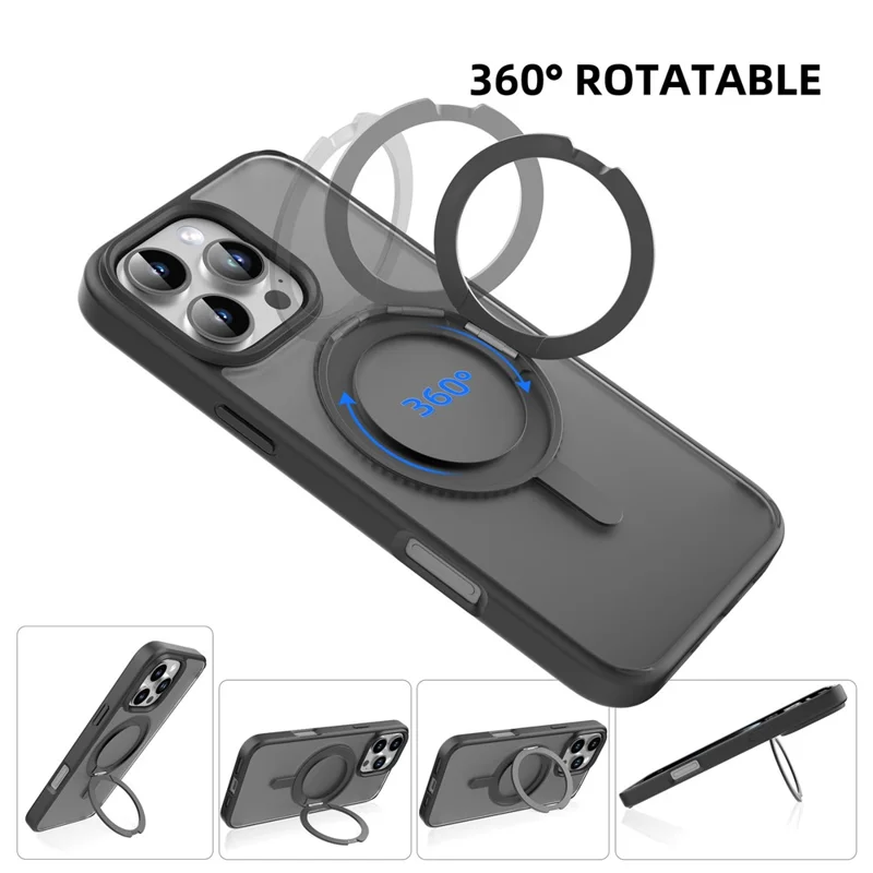 MUTURAL Hülle für iPhone 16 Pro Max, kompatibel mit MagSafe-Ring, Ständer, PC+TPU-Rückseite - Schwarz