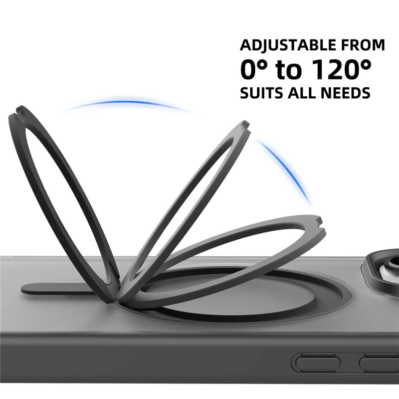 MUTURAL Hülle für iPhone 16 Pro Max, kompatibel mit MagSafe-Ring, Ständer, PC+TPU-Rückseite - Schwarz