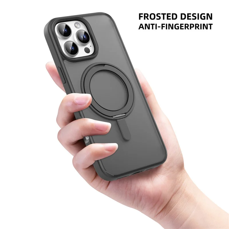 MUTURAL Hülle für iPhone 16 Pro Max, kompatibel mit MagSafe-Ring, Ständer, PC+TPU-Rückseite - Schwarz