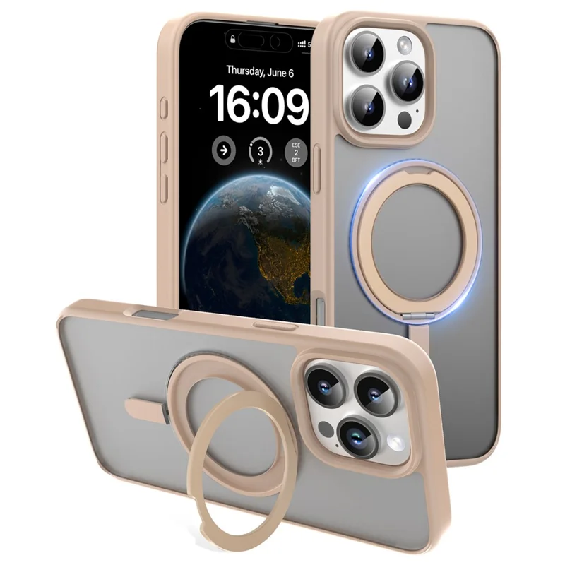 MUTURAL For iPhone 16 Pro Case Compatible with MagSafe Ring Kickstand PC+TPU Back Cover - Gold