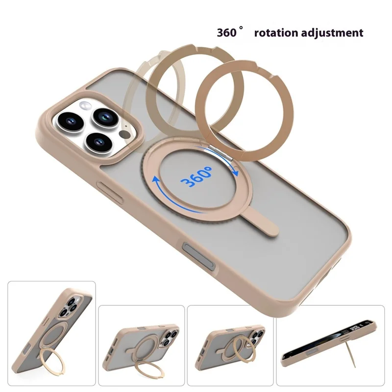 MUTURAL For iPhone 16 Pro Case Compatible with MagSafe Ring Kickstand PC+TPU Back Cover - Gold