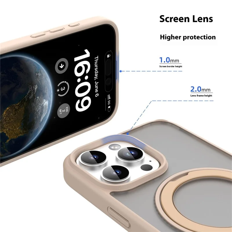 MUTURAL For iPhone 16 Pro Case Compatible with MagSafe Ring Kickstand PC+TPU Back Cover - Gold