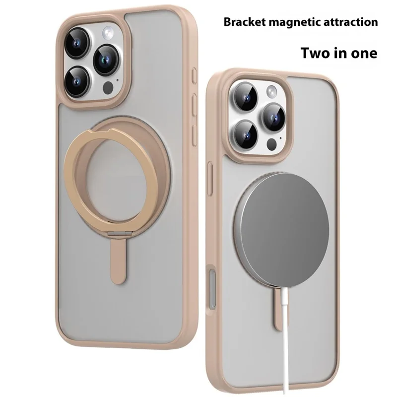 MUTURAL For iPhone 16 Pro Case Compatible with MagSafe Ring Kickstand PC+TPU Back Cover - Gold