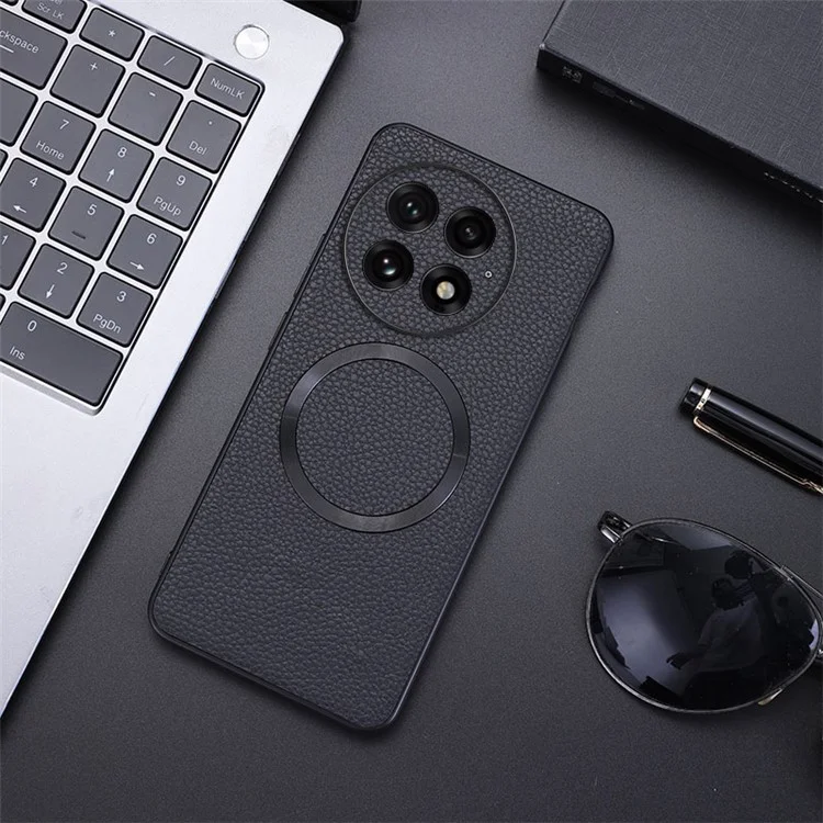 Capa para OnePlus 13 compatível com MagSafe, em couro PU + capa traseira de TPU - Preta