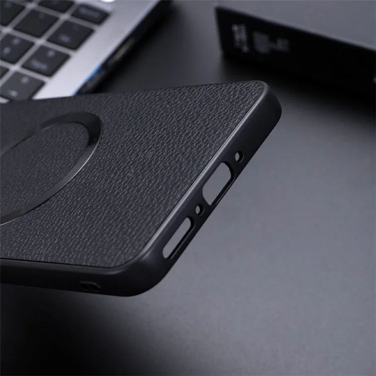 Capa para OnePlus 13 compatível com MagSafe, em couro PU + capa traseira de TPU - Preta