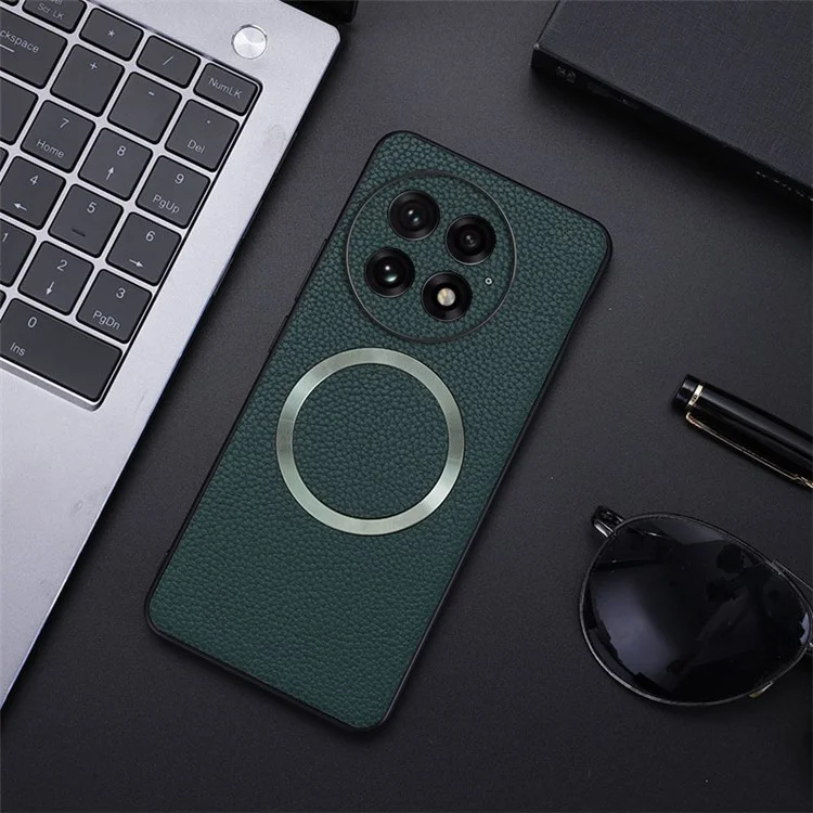 Für OnePlus 13 Hülle kompatibel mit MagSafe PU-Leder+TPU Handy-Rückabdeckung - Grün